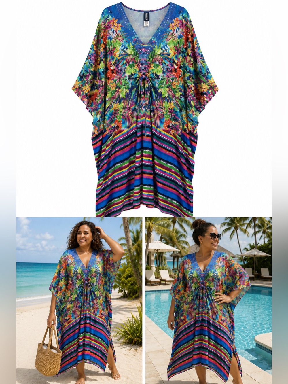 Swim365 Swimsuits For All Tropical Cover Up Caftan Plus 22/24 Rayon Floral Beach
